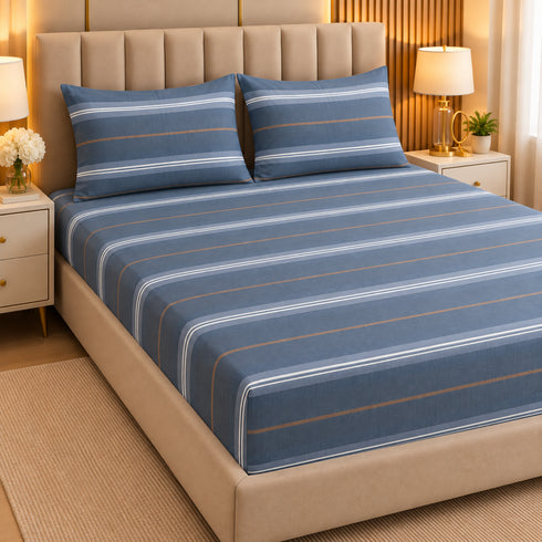 Imperial Stripe 3Pcs Double Bedsheet Set (1 Bedsheet & 2 Pillow Covers)