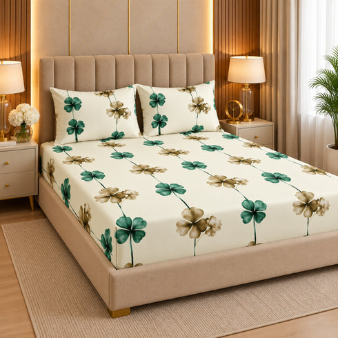 Verdant Gold 3Pcs Double Bedsheet Set (1 Bedsheet & 2 Pillow Covers)