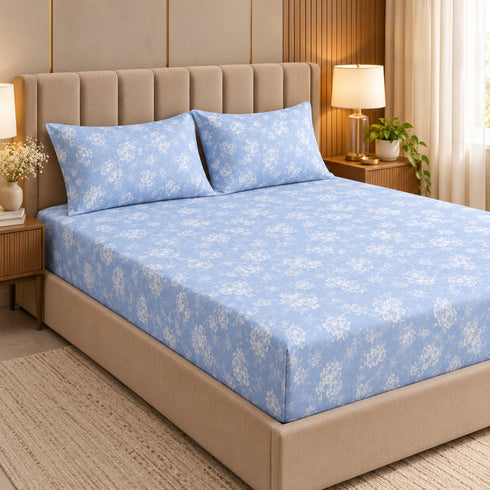 Blue Gardenia Double Bedsheet Set (1 Bedsheet, 2 Pillow Covers)