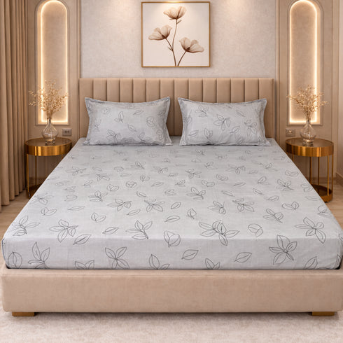Slate Leaves Double Bedsheet Set (1 Bedsheet, 2 Pillow Covers)