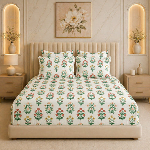Cloud Soft Red Boota Floral King Size Bedsheet Set (1 Bedsheet, 2 Pillow Covers)
