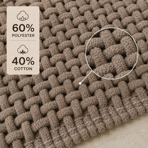 Woven Chenille Anti-Slip Floor Mat | Soft & Super Absorbent Bath Mat, Mocha Taupe