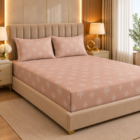 Blush Peach Double Bedsheet Set (1 Bedsheet, 2 Pillow Covers)
