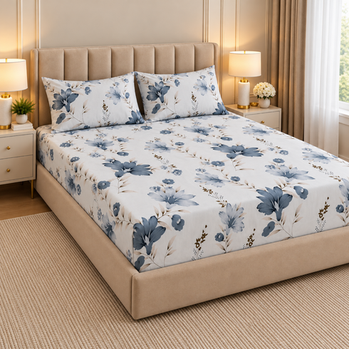 Ink Petale 3Pcs Double Bedsheet Set (1 Bedsheet & 2 Pillow Covers)