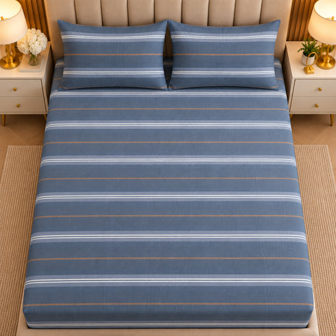 Imperial Stripe 3Pcs Double Bedsheet Set (1 Bedsheet & 2 Pillow Covers)