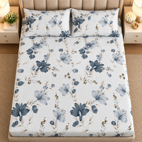 Ink Petale 3Pcs Double Bedsheet Set (1 Bedsheet & 2 Pillow Covers)