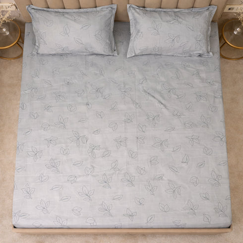 Slate Leaves Double Bedsheet Set (1 Bedsheet, 2 Pillow Covers)
