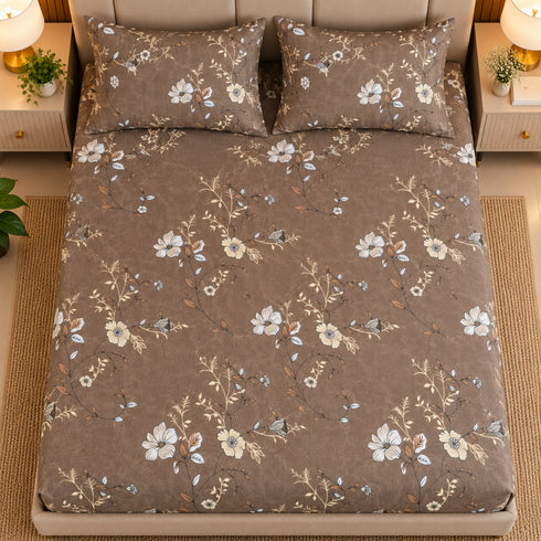 Truffle Bloom 3Pcs Double Bedsheet Set (1 Bedsheet & 2 Pillow Covers)