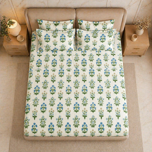 Cloud Soft Boota Floral King Size Bedsheet Set (1 Bedsheet, 2 Pillow Covers)