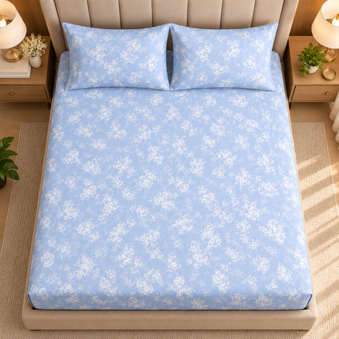 Blue Gardenia Double Bedsheet Set (1 Bedsheet, 2 Pillow Covers)