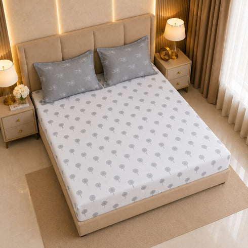 Ash Blossom King Size Bedsheet Set (1 Bedsheet, 2 Pillow Covers)