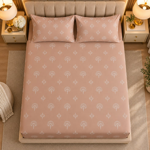 Blush Peach Double Bedsheet Set (1 Bedsheet, 2 Pillow Covers)