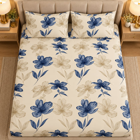 Sapphire Fleur 3Pcs Double Bedsheet Set (1 Bedsheet & 2 Pillow Covers)