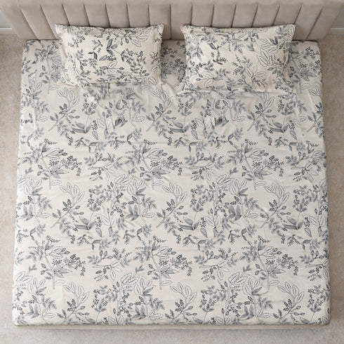 Ivory Botanica Double Bedsheet Set (1 Bedsheet, 2 Pillow Covers)