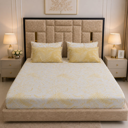 Golden Ivory 5 Pcs Double Bedsheet Set (1 Bedsheet, 4 Pillow Covers)
