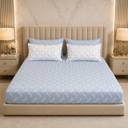 Sky Symphony 5 Pcs Double Bedsheet Set (1 Bedsheet, 4 Pillow Covers)