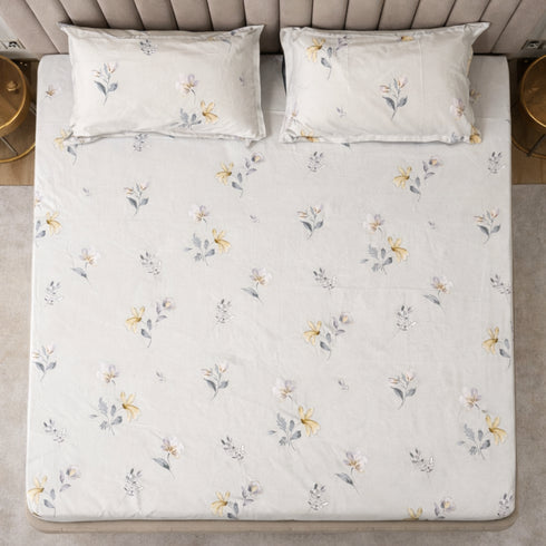 Misty Petals Double Bedsheet Set (1 Bedsheet, 2 Pillow Covers)