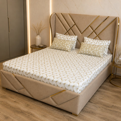 Olive Wave 5 Pcs Double Bedsheet Set (1 Bedsheet, 4 Pillow Covers)