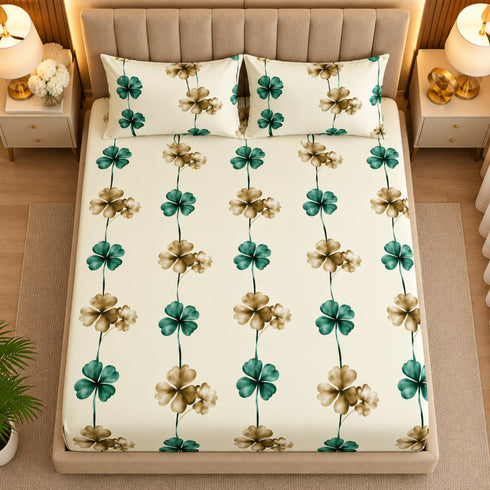 Verdant Gold 3Pcs Double Bedsheet Set (1 Bedsheet & 2 Pillow Covers)