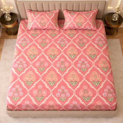 Cloud Soft Blush Mahal King Size Bedsheet Set (1 Bedsheet, 2 Pillow Covers)