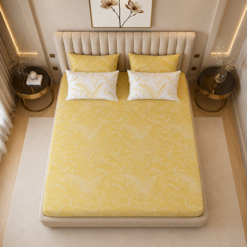 Golden Fern 5 Pcs Double Bedsheet Set (1 Bedsheet, 4 Pillow Covers)