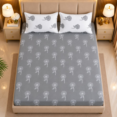 Ash Bloom King Size Bedsheet Set (1 Bedsheet, 2 Pillow Covers)