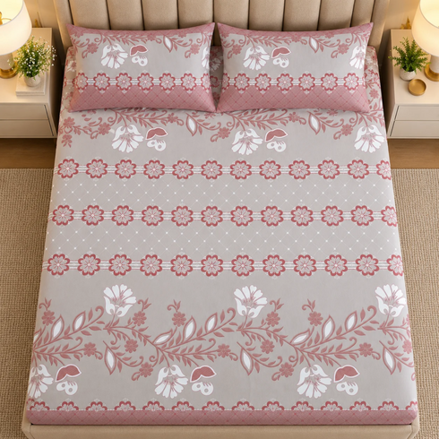 Blush Heritage 3Pcs Double Bedsheet Set (1 Bedsheet & 2 Pillow Covers)