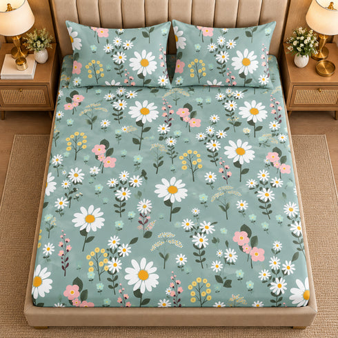 Daisy Cove 3Pcs Double Bedsheet Set (1 Bedsheet & 2 Pillow Covers)