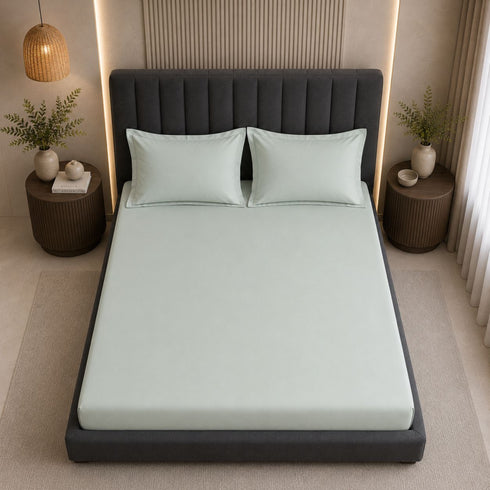 300TC Solid 100% Pure Cotton King Bedsheet Set (1 Bedsheet, 2 Pillow Covers), Olive