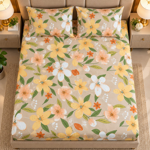 Peach Sorbet 3Pcs Double Bedsheet Set (1 Bedsheet & 2 Pillow Covers)