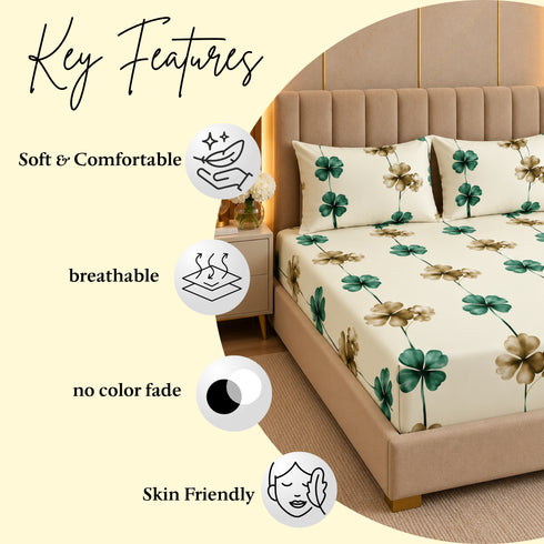 Verdant Gold 3Pcs Double Bedsheet Set (1 Bedsheet & 2 Pillow Covers)