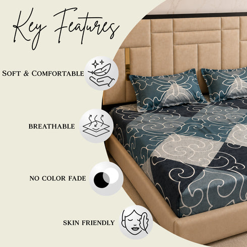 Cloud Soft Sapphire Symphony King Size Bedsheet Set (1 Bedsheet, 2 Pillow Covers)