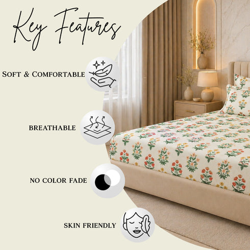 Cloud Soft Red Boota Floral King Size Bedsheet Set (1 Bedsheet, 2 Pillow Covers)
