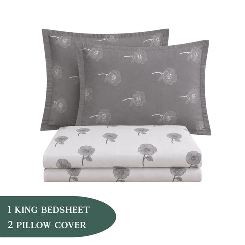 Ash Blossom King Size Bedsheet Set (1 Bedsheet, 2 Pillow Covers)