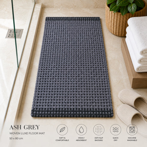 Woven Chenille Anti-Slip Floor Mat | Soft & Super Absorbent Bath Mat, Ash Grey
