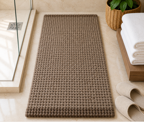 Woven Chenille Anti-Slip Floor Mat | Soft & Super Absorbent Bath Mat, Mocha Taupe
