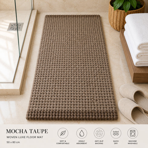 Woven Chenille Anti-Slip Floor Mat | Soft & Super Absorbent Bath Mat, Mocha Taupe