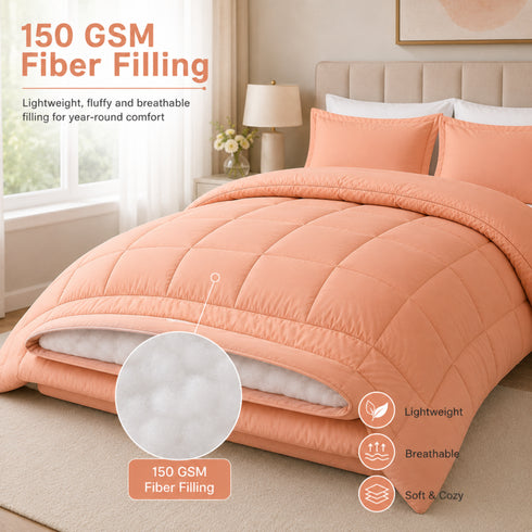Reversible Double Bed Comforter | 150 GSM, Peach Blush