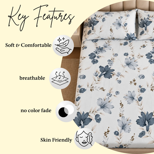Ink Petale 3Pcs Double Bedsheet Set (1 Bedsheet & 2 Pillow Covers)