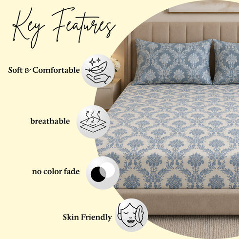 Blue Empress King Size Bedsheet Set (1 Bedsheet, 2 Pillow Covers)