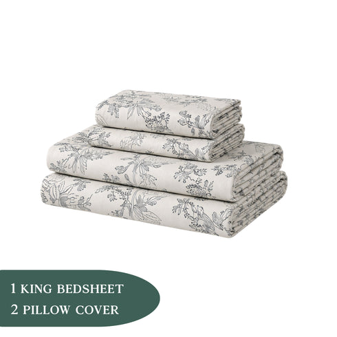 Ivory Botanica Double Bedsheet Set (1 Bedsheet, 2 Pillow Covers)