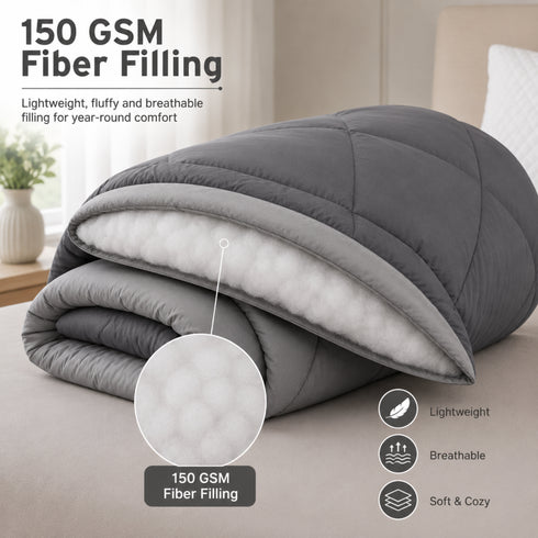 Reversible Double Bed Comforter | 150 GSM, Charcoal Mist