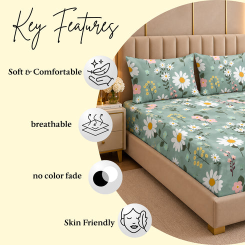 Daisy Cove 3Pcs Double Bedsheet Set (1 Bedsheet & 2 Pillow Covers)