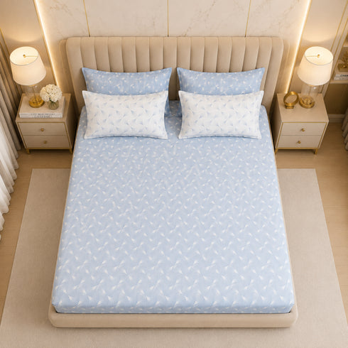 Sky Symphony 5 Pcs Double Bedsheet Set (1 Bedsheet, 4 Pillow Covers)