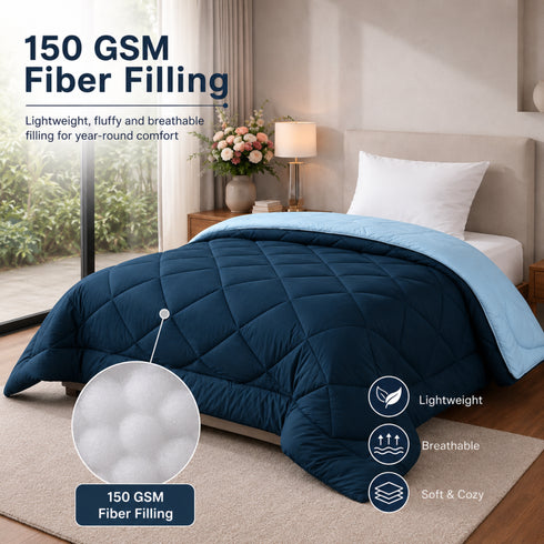 Reversible Double Bed Comforter | 150 GSM, Glacier Blue