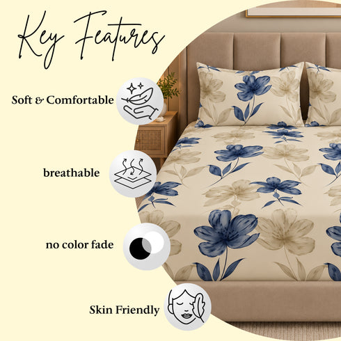 Sapphire Fleur 3Pcs Double Bedsheet Set (1 Bedsheet & 2 Pillow Covers)