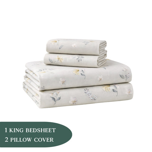 Misty Petals Double Bedsheet Set (1 Bedsheet, 2 Pillow Covers)