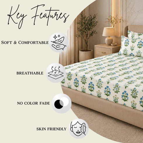 Cloud Soft Boota Floral King Size Bedsheet Set (1 Bedsheet, 2 Pillow Covers)