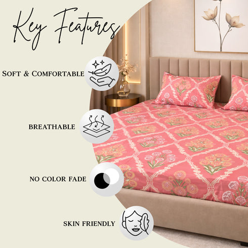 Cloud Soft Blush Mahal King Size Bedsheet Set (1 Bedsheet, 2 Pillow Covers)