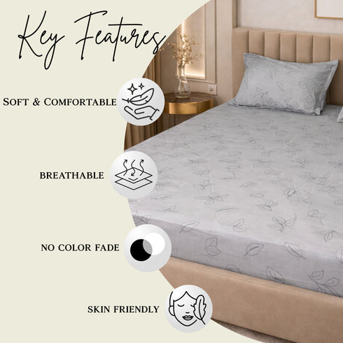 Slate Leaves Double Bedsheet Set (1 Bedsheet, 2 Pillow Covers)